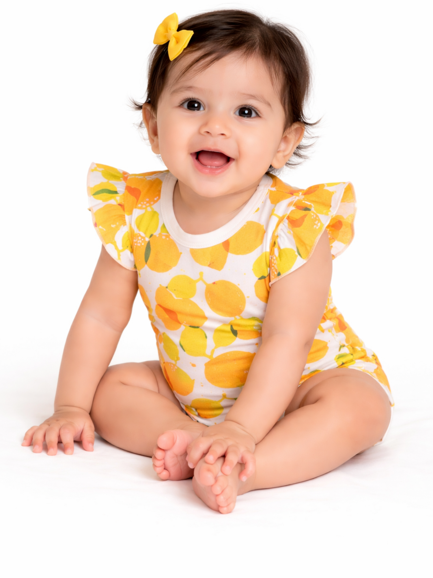Baby Girl Lemon Print Cotton Ruffle Sleeve Romper