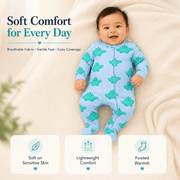 100% Cotton-Interlock Baby Romper with Dino Print & Zip Closure – Full Sleeves