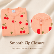 Peach Cherry Print Baby Cotton Zip-Up Romper