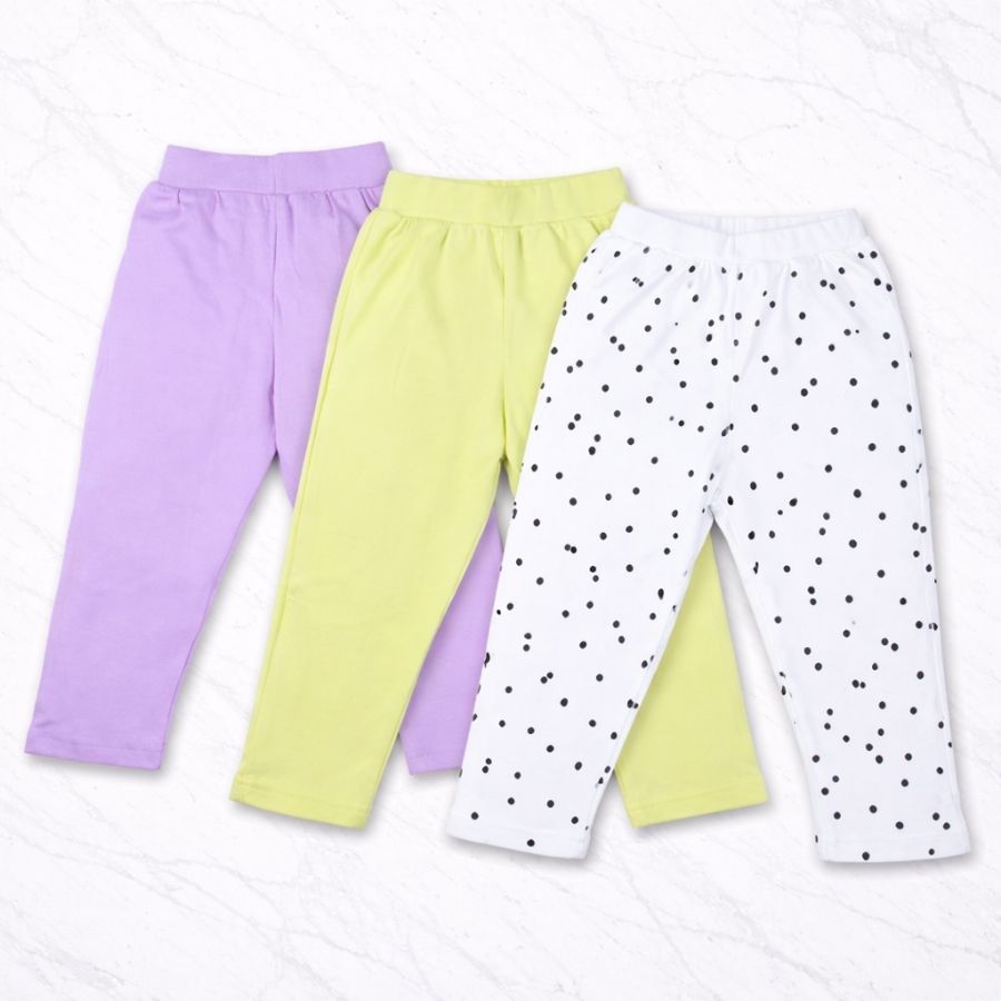 Baby Cotton Leggings Combo(Pack of 3) – Lavender,Lime and Printed Polka dot