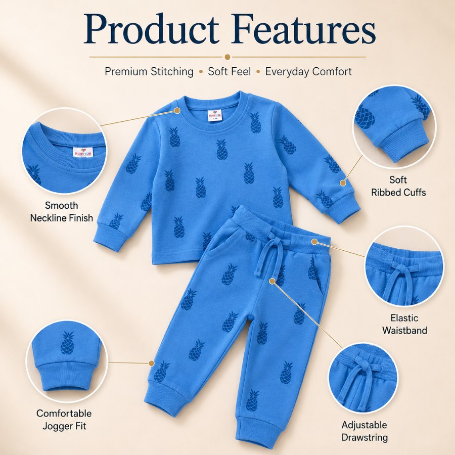 Blue Pineapple Print Kids T-Shirt and Joggers Co-ord Set