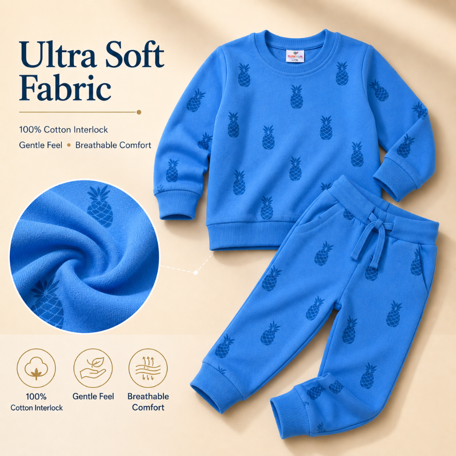Blue Pineapple Print Kids T-Shirt and Joggers Co-ord Set