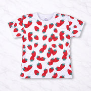 Girls Cotton T-Shirt Combo (Pack of 2) – Strawberry Print & Red Striped