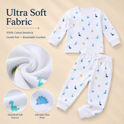 White Dino Print Kids Co-Ord Set – Full Sleeve Top & Jogger Pants