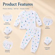 White Dino Print Kids Co-Ord Set – Full Sleeve Top & Jogger Pants