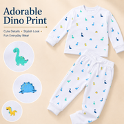 White Dino Print Kids Co-Ord Set – Full Sleeve Top & Jogger Pants