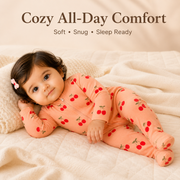 Peach Cherry Print Baby Cotton Zip-Up Romper