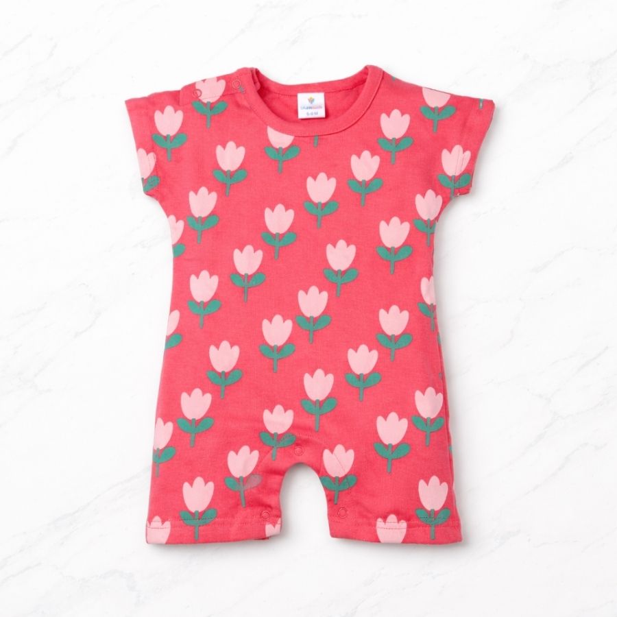 Deep Pink Tulip Print Baby with Snap Buttons