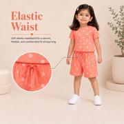 Coral Polka Dot Printed T-Shirt & Shorts Set for Girls