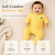 Baby Full Sleeve Yellow Zipper Romper with Cute Dino Design