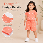 Coral Polka Dot Printed T-Shirt & Shorts Set for Girls