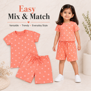 Coral Polka Dot Printed T-Shirt & Shorts Set for Girls