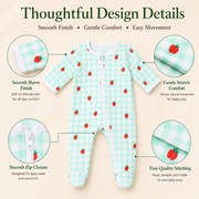 Baby Strawberry Print Cotton Zipper Romper – Mint Check