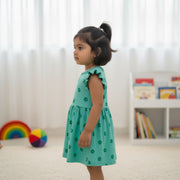 GIRLS COTTON GREEN DRESS