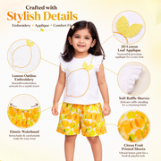 White Lemon Print Top & Shorts Set for Girls