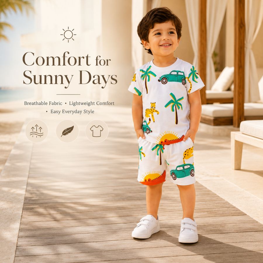 Boys 100% Cotton Interlock  Printed Co-ord Set