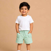 Kids Cotton Solid Cargo Shorts Set –Blue,Mint & Orange (Pack of 3)