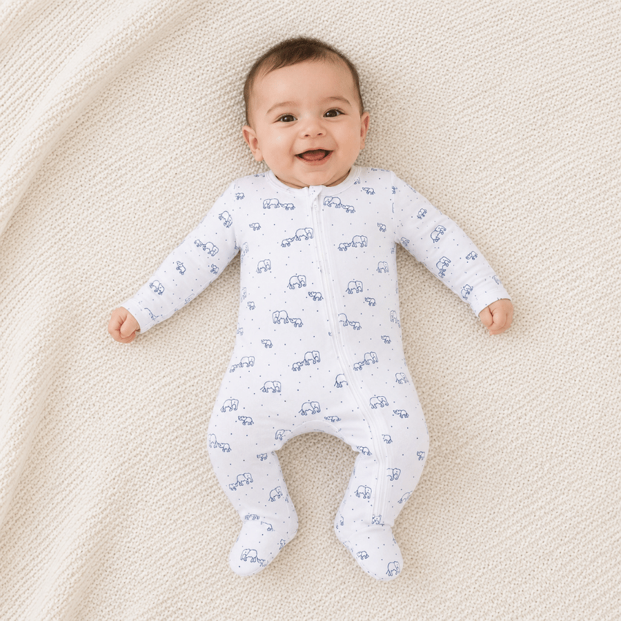 Baby Cotton Elephant Print Full Sleeve Romper with Zip Closure(Pack of 3)