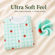 Baby Strawberry Print Cotton Zipper Romper – Mint Check