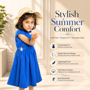 Royal Blue Solid Sleeveless Style Dress For Girls