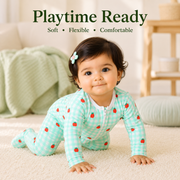 Baby Cotton Zip Style Romper Set (Pack of 3) – Cherry Print & Strawberry Mint Check