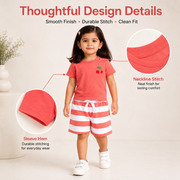 Coral Cherry Print T-Shirt & Shorts Set(Pack Of 2)