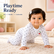 White Cherry Print Baby Cotton Zip-Up Romper