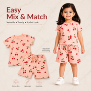 Cherry Print Co-ord Style T-Shirt & Shorts Set For Girls