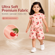 Cherry Print Co-ord Style T-Shirt & Shorts Set For Girls