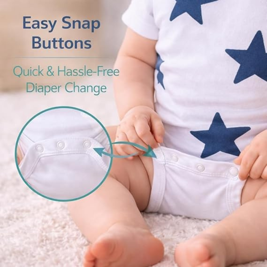 Baby Boys Cotton Star & Excavator Printed Rompers Set (Pack of 2)