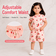 Cherry Print Co-ord Style T-Shirt & Shorts Set For Girls