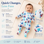 Baby Cotton Vehicle Print  Romper with Zip Closure – Full Sleeves