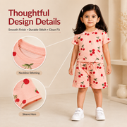 Cherry Print Co-ord Style T-Shirt & Shorts Set For Girls