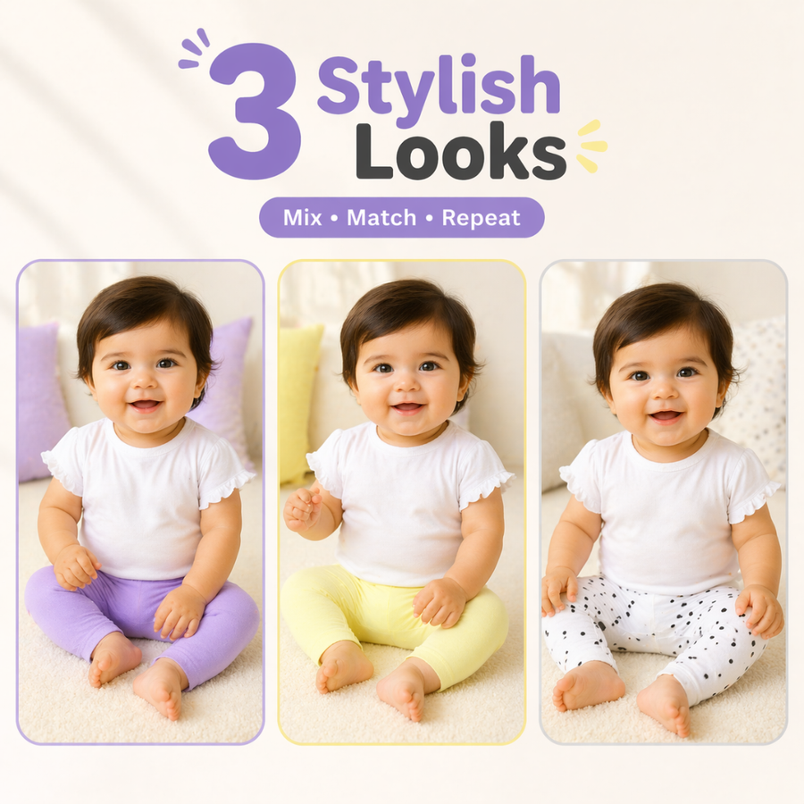 Baby Cotton Leggings Combo(Pack of 3) – Lavender,Lime and Printed Polka dot