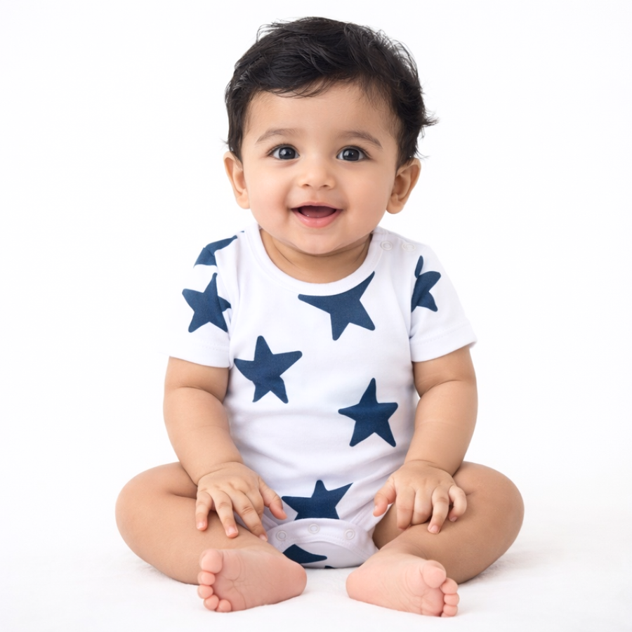 Baby Boys Cotton Star & Excavator Printed Rompers Set (Pack of 2)