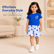 Blue Heart Print T-Shirt & Striped Shorts Set