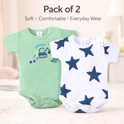 Baby Boys Cotton Star & Excavator Printed Rompers Set (Pack of 2)