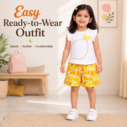 White Lemon Print Top & Shorts Set for Girls