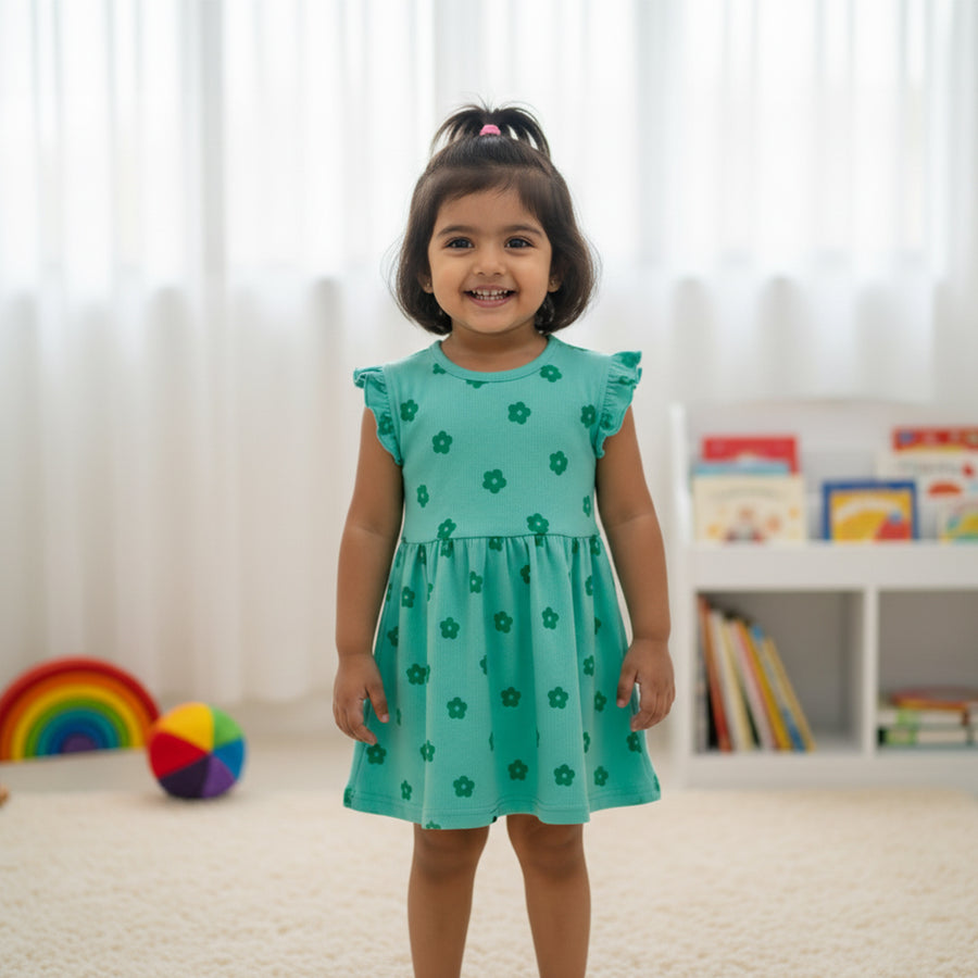 GIRLS COTTON GREEN DRESS
