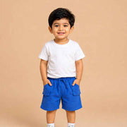 Kids Cotton Solid Cargo Shorts Set –Blue,Mint & Orange (Pack of 3)