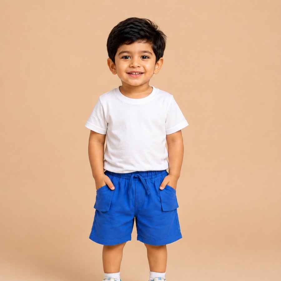 Kids Cotton Solid Cargo Shorts Set –Blue,Mint & Orange (Pack of 3)