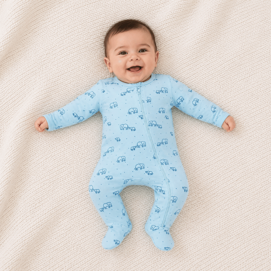 Baby Cotton Elephant Print Full Sleeve Romper with Zip Closure(Pack of 3)
