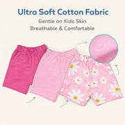 Pack of 3 Shorts – Floral Print & Solid Cotton Shorts Set