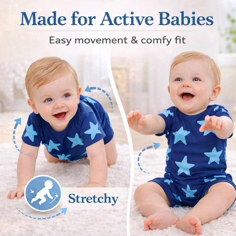 Baby Cotton Star Print Romper Set (Pack of 2)