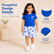 Blue Heart Print T-Shirt & Striped Shorts Set