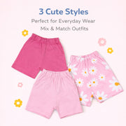 Pack of 3 Shorts – Floral Print & Solid Cotton Shorts Set