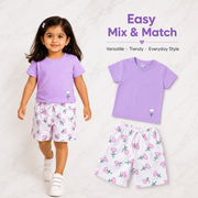 Purple T-Shirt & Floral Print Shorts Set for Girls