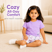 Purple T-Shirt & Floral Print Shorts Set for Girls