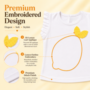 White Lemon Print Top & Shorts Set for Girls