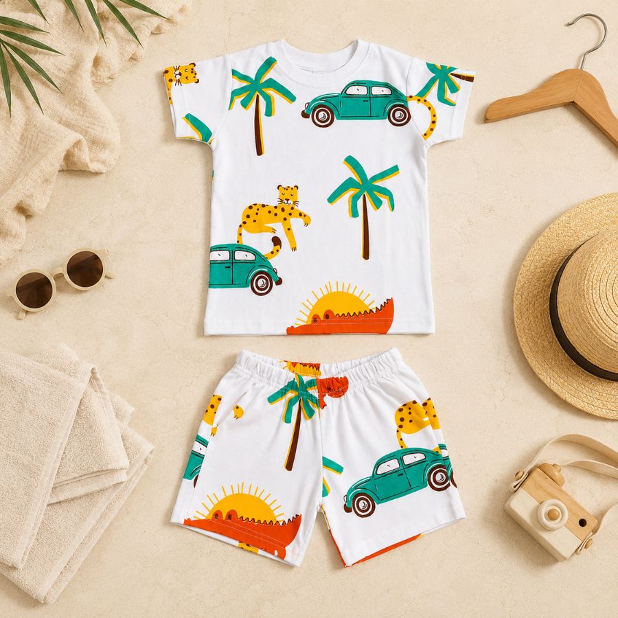 Boys 100% Cotton Interlock  Printed Co-ord Set
